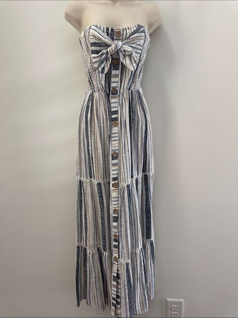 New blue island Blue & White Striped Strapless Tie-Front Maxi Dress